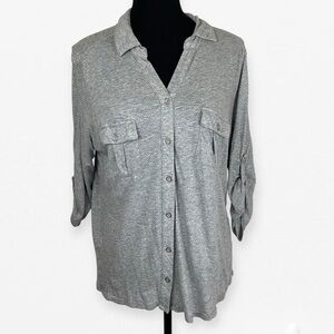 Liz Claiborne Lightweight textured heather Gray button up Polo Shirt cover XL